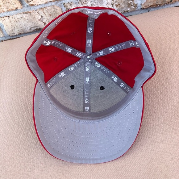 New Era 59fifty Red Black White Cincinnati Red Baseball Fitted Cap Hat 7 3/8 - Picture 8 of 12